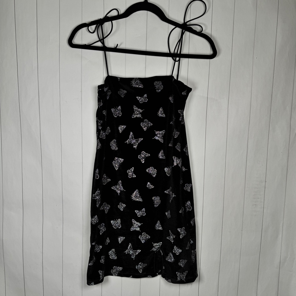 SHEIN Sparkly Butterfly Print Black Velour Mini Dress Y2K Whimsigoth Fairy M